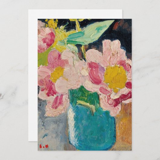 Roze bloemen in een blauwe vaas | Louis Valtat (Voorkant / Achterkant)