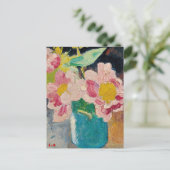 Roze bloemen in een blauwe vaas | Louis Valtat Briefkaart (Staand voorkant)