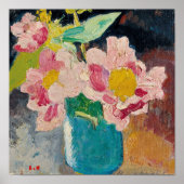 Roze bloemen in een blauwe vaas | Louis Valtat Poster (Voorkant)