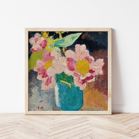 Roze bloemen in een blauwe vaas | Louis Valtat Poster