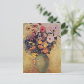 Roze bloemen in een Green Vase, Odilon Redon bloem Briefkaart (Staand voorkant)