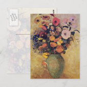 Roze bloemen in een Green Vase, Odilon Redon bloem Briefkaart (Voorkant / Achterkant)