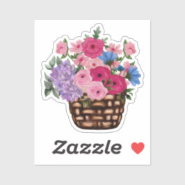  roze bloemen in een kruitvat sticker