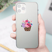  roze bloemen in een kruitvat sticker (Telefoon)
