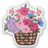  roze bloemen in een kruitvat sticker (Voorkant)