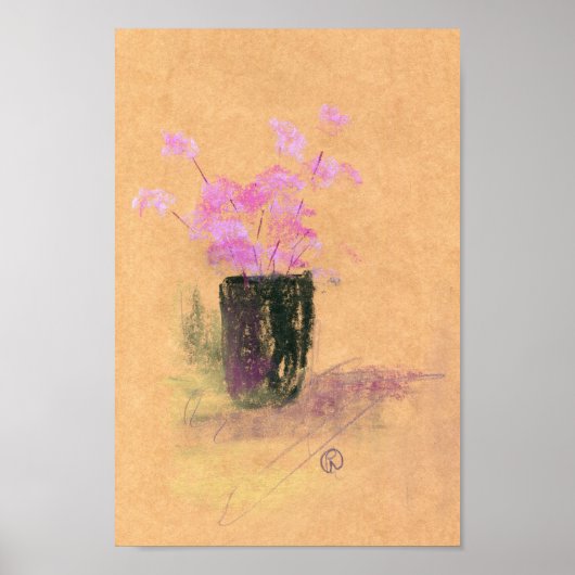 Roze bloemen in een zwarte vaas poster (Voorkant)