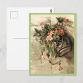 Roze bloemen in hangende vaas, floraal briefkaart (Voorkant / Achterkant)