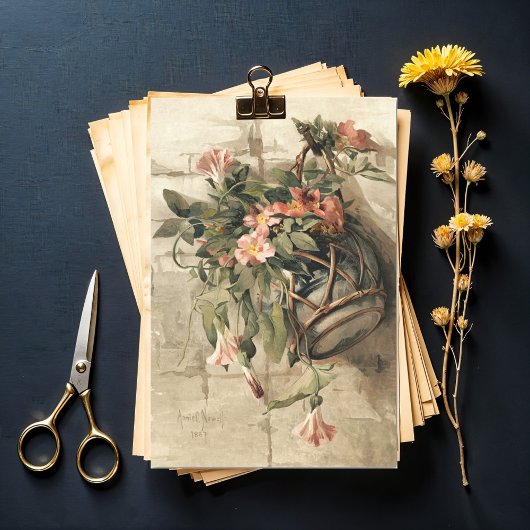 Roze bloemen in hangende vaas, ontkoppeld tissuepapier