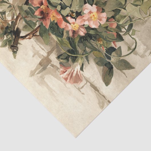 Roze bloemen in hangende vaas, ontkoppeld tissuepapier (Detail)