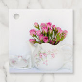 Roze bloemen in het teapothuwelijk bedankjes labels (Voorkant)