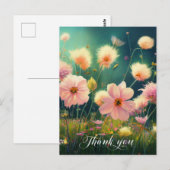 Roze Bloemen in het Veld DANK JE WEL | Blank Briefkaart (Voorkant / Achterkant)