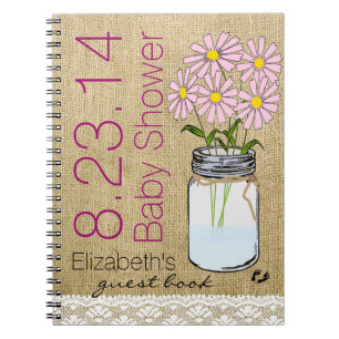 Roze bloemen in Mason Jar Baby shower Guest Book- Notitieboek