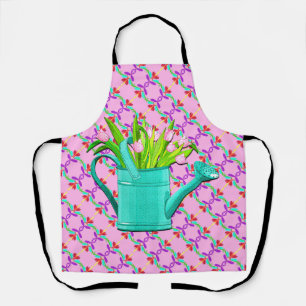 Roze bloemen in Turquoise Watering Can Schort