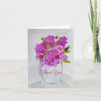 Roze Bloemen in Vaas Bedankkaart