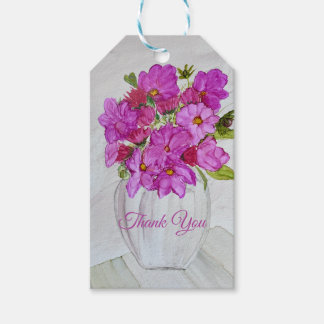 Roze Bloemen in Vaas Cadeaulabel