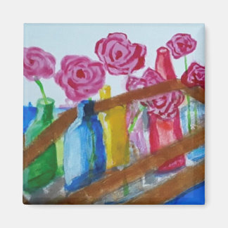 roze bloemen in vassen die magneet schilderen
