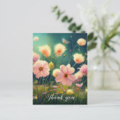 Roze Bloemen in Veld BEDANKT | Blank Briefkaart (Staand voorkant)