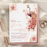 Roze Bloemen Indiase Peacock Bruiloft Roos Goud Folie Uitnodiging<br><div class="desc">Verras uw gasten met deze elegante bruiloft uitnodiging met een prachtige pauw met prachtige bloemen. Voeg eenvoudig uw evenementgegevens toe aan deze gebruiksvriendelijke sjabloon om er een unieke uitnodiging van te maken.</div>