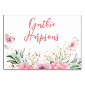 Roze Bloemen Individuele Gastnamen Tafel Kaart (Achterkant)