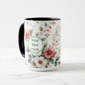 Roze Bloemen Initiaal Koffie Mok Cup (Voorkant links)