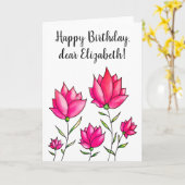 Roze bloemen Inkt Waterverf Happy Birthday Naam Kaart (Gele Bloem)
