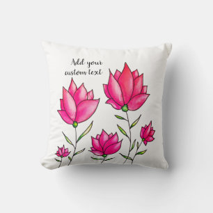 Roze bloemen Inkt Waterverf Kunstwerk Aangepaste t Kussen
