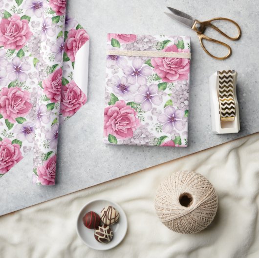 Roze Bloemen Inpakpapier (Crafts)