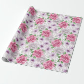 Roze Bloemen Inpakpapier (Uitgerold)