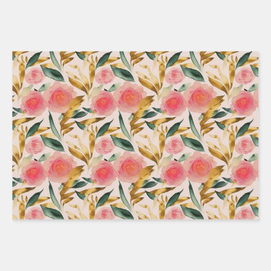 Roze bloemen inpakpapier vel (Voorkant 2)