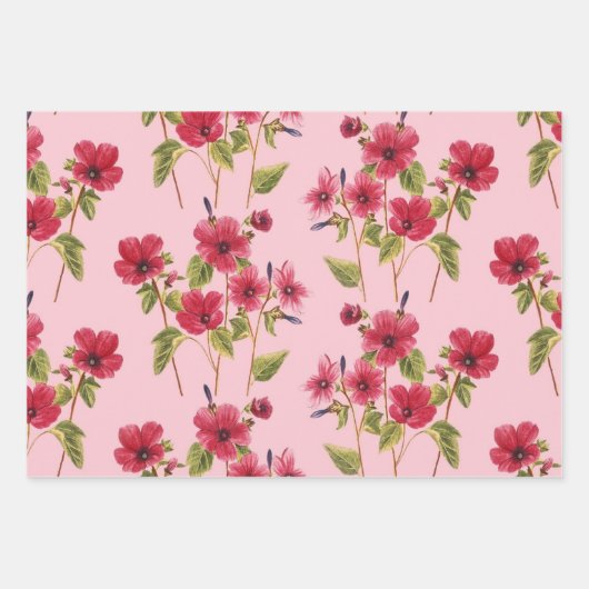 roze bloemen inpakpapier vel (Voorkant)