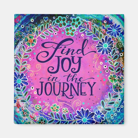 Roze Bloemen Inspirerend Joy in the Journey Fun Magneet (Voorkant)
