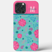 Roze Bloemen Inspirivity Aangepaste Naam Monogram Case-Mate iPhone Case (Achterkant)