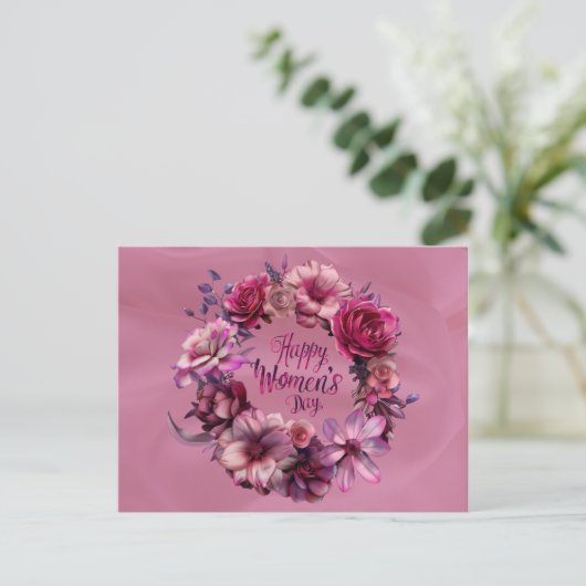 Roze Bloemen Internationale Vrouwendag 2025 Briefkaart (Staand voorkant)