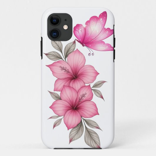 roze bloemen iphone hoesje (Achterkant)