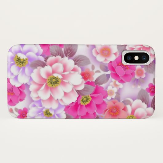 Roze bloemen iPhone X Hoesje (Achterkant (horizontaal))