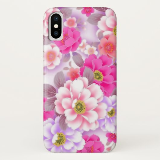 Roze bloemen iPhone X Hoesje (Achterkant)