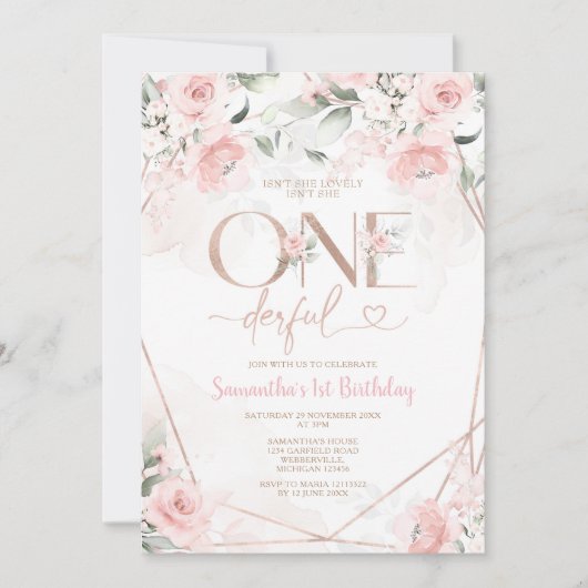 Roze bloemen is niet haar lieflijke eerste verjaar kaart (Voorkant)