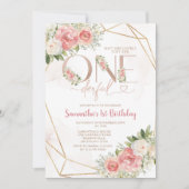 Roze Bloemen Is Ze Onederful 1e Verjaardag Goud Kaart (Voorkant)