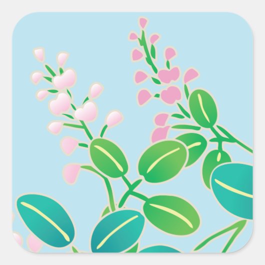 Roze Bloemen Japans Kimono Patroon Vierkante Sticker (Voorkant)