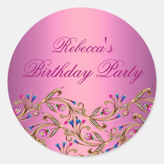 Roze Bloemen Jewel Envelop Sticker/seal Ronde Sticker (Voorkant)