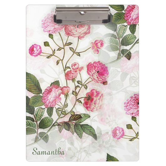 roze bloemen Jouw naam toevoegen Klembord (Voorkant)
