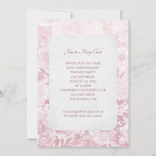 roze bloemen jubileumfeest foto kader kaart (Achterkant)