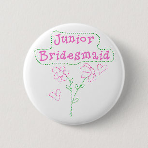 Roze bloemen Junior Bridesmaid Ronde Button 5,7 Cm