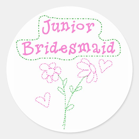 Roze bloemen Junior Bridesmaid Ronde Sticker (Voorkant)