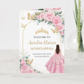 Roze Bloemen Jurk Goud Quinceañera Orde van Evenem Programma (Voorkant)