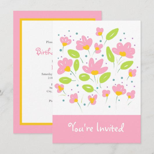 Roze bloemen kaart (Voorkant / Achterkant)