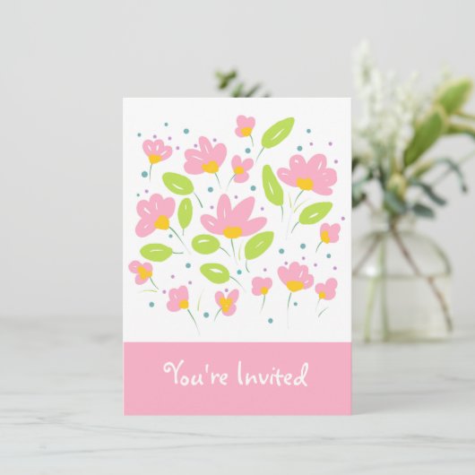 Roze bloemen kaart (Staand voorkant)