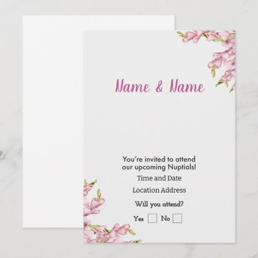 Roze Bloemen  Kaart (Voorkant / Achterkant)