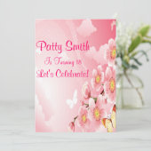 Roze bloemen kaart (Staand voorkant)