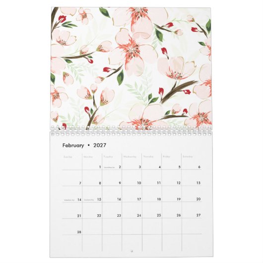 Roze bloemen kalender (Feb 2027)